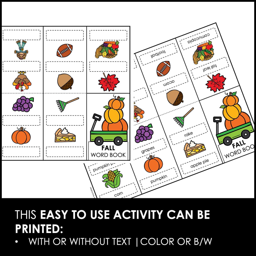 Fall Vocabulary Word Mini Book | ESL Autumn Picture Dictionary Activity - Hot Chocolate Teachables