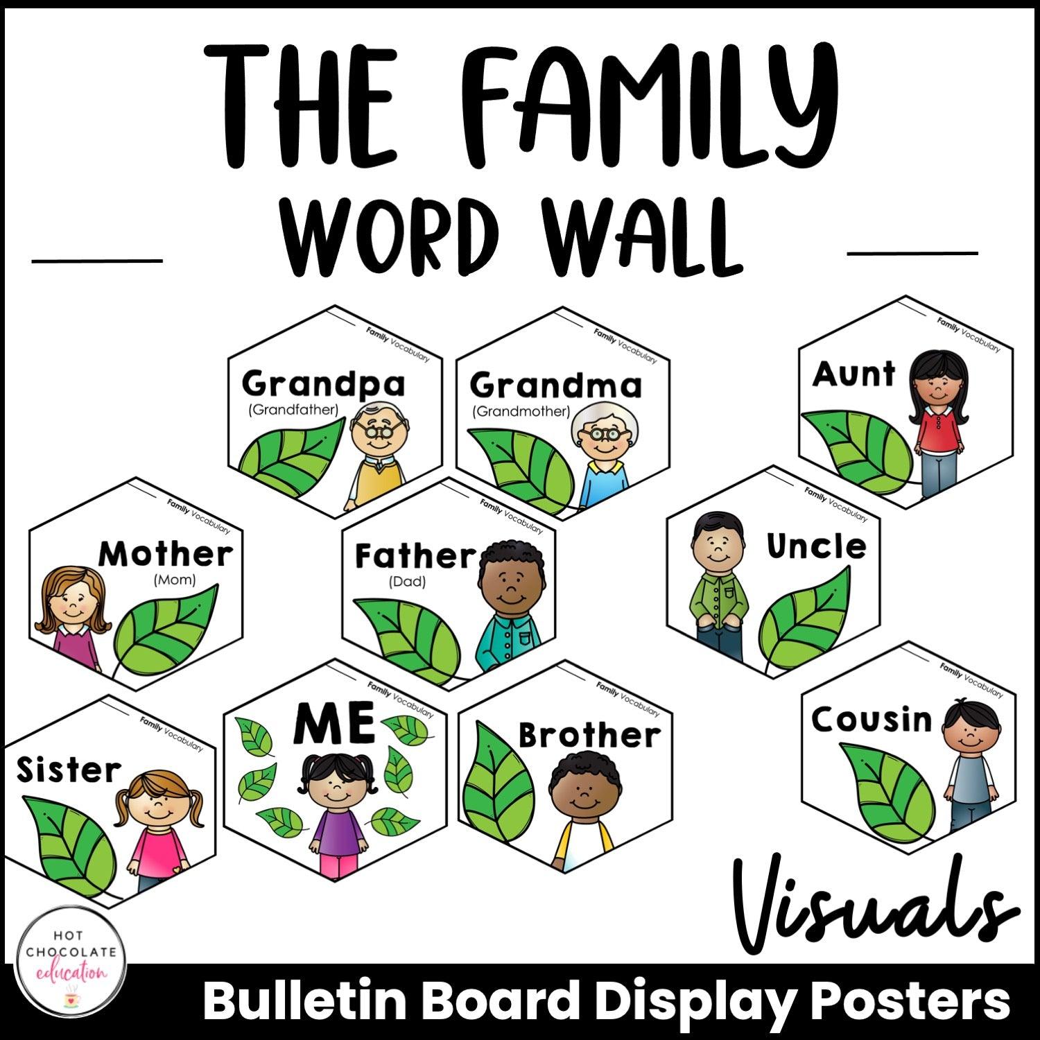 Family Tree Vocabulary Posters | ESL Word Wall | Bulletin Board - Hot Chocolate Teachables