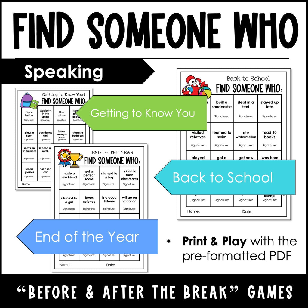 Find Someone Who - ESL Speaking Activities for After ANY Break - Hot Chocolate Teachables