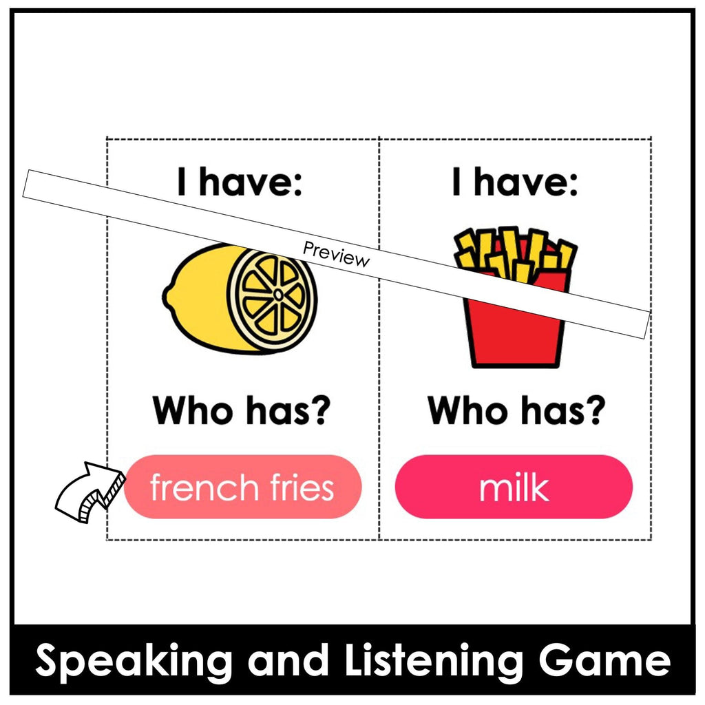 Food Vocabulary Card Game: I have/Who has? - Hot Chocolate Teachables