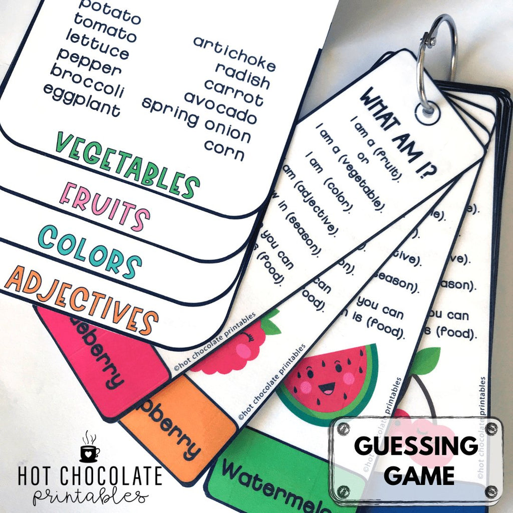 Fruit and Vegetable Guessing Game for Young Learners - What am I? - Hot Chocolate Teachables