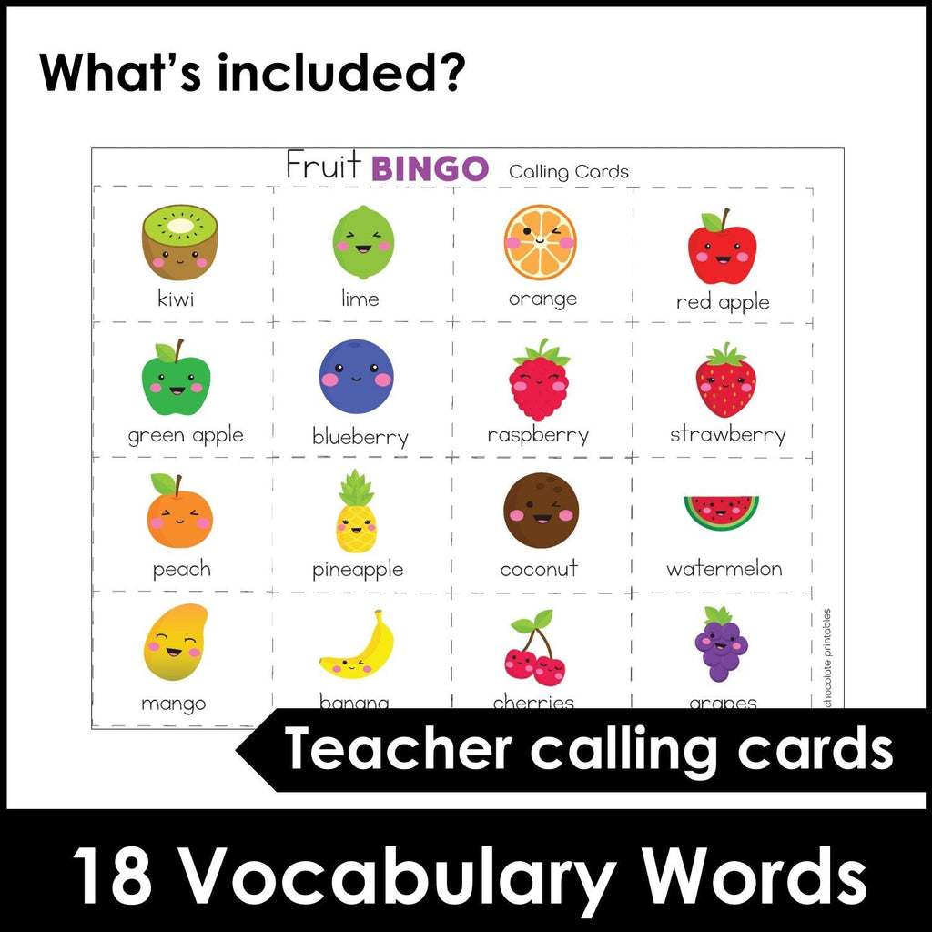 Fruit Vocabulary Bingo Game + Flashcards - Hot Chocolate Teachables