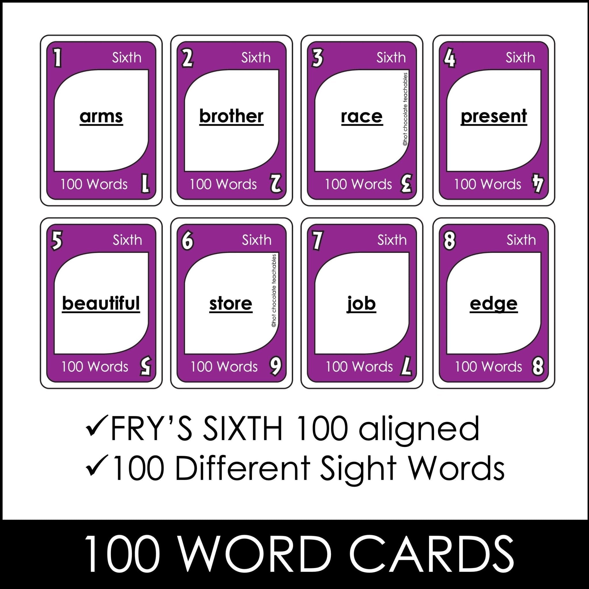 Fry's Sight Words Card Game - Sixth Hundred Words - Plays like UNO - Hot Chocolate Teachables