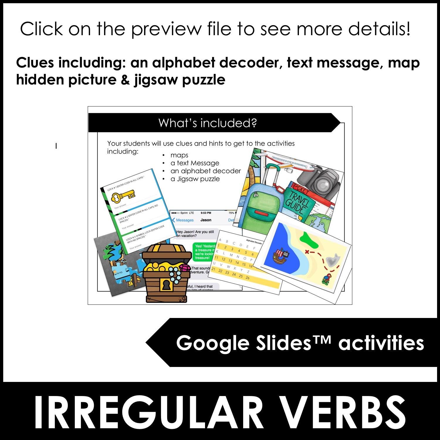 Google Classroom: Irregular Verbs Digital Escape: Escape the Pirates Island Adventure - Hot Chocolate Teachables