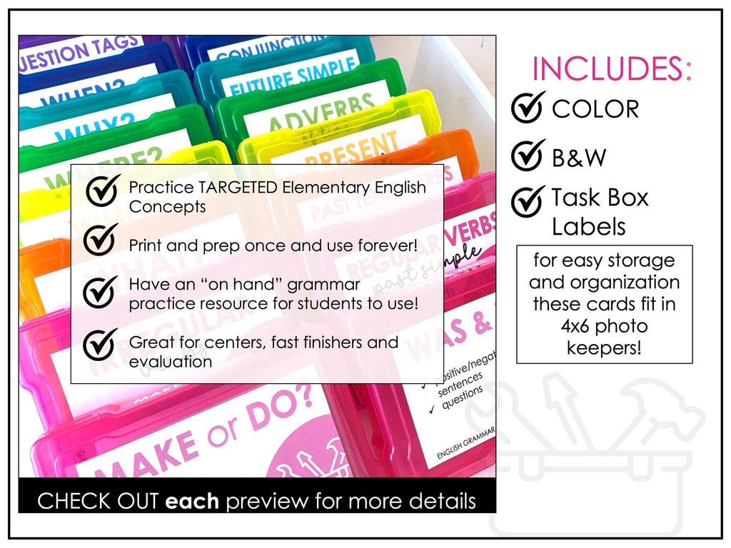 Grammar Task Cards Bundle - WH Questions, Past & Future Verb Tenses - A2 B1 ESL - Hot Chocolate Teachables