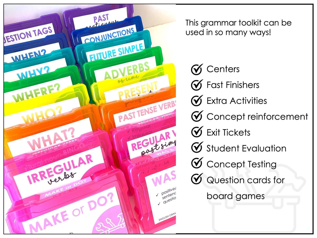 Grammar Task Cards Bundle - WH Questions, Past & Future Verb Tenses - A2 B1 ESL - Hot Chocolate Teachables