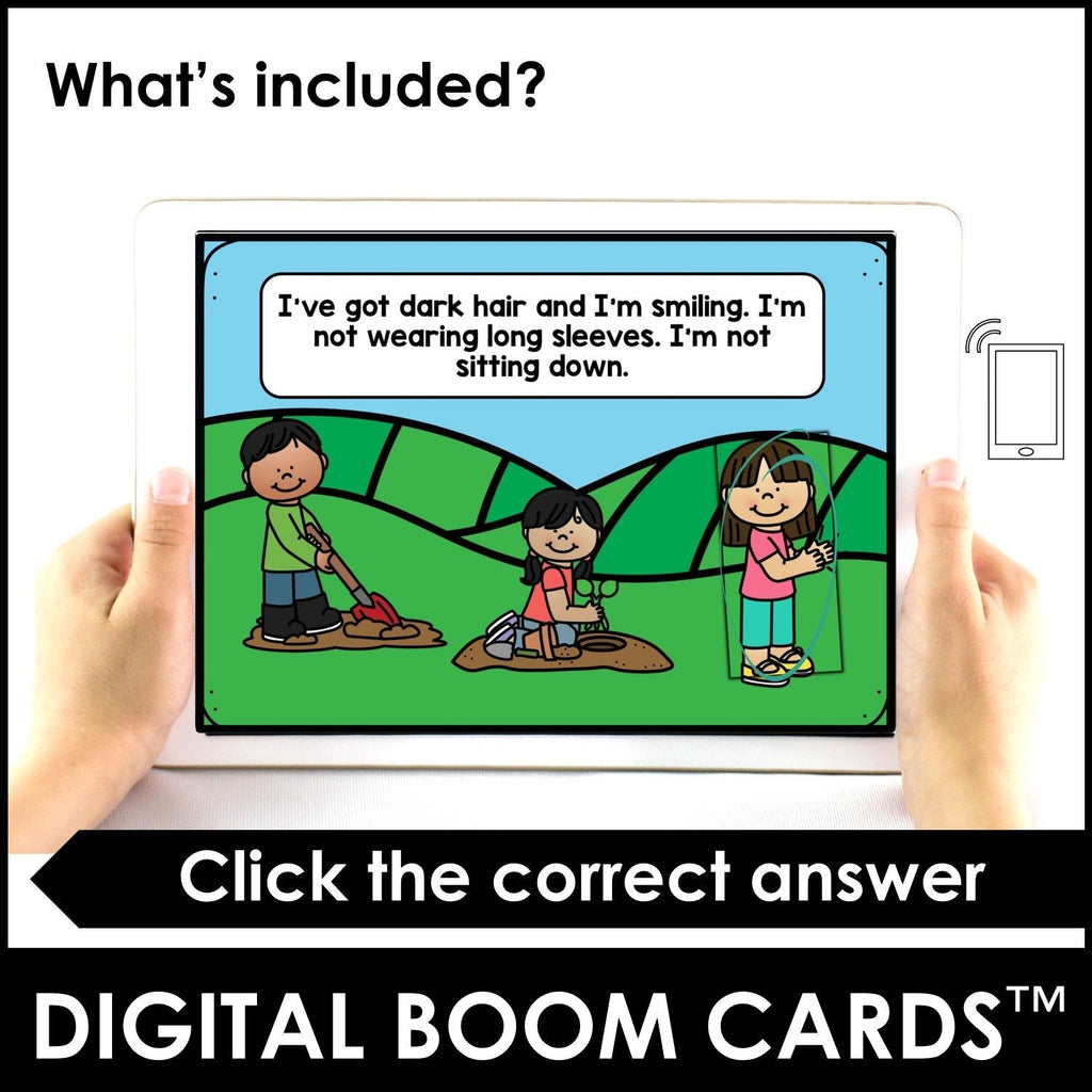 Guess Who? Describing People - Interactive Digital Boom Card - Hot Chocolate Teachables