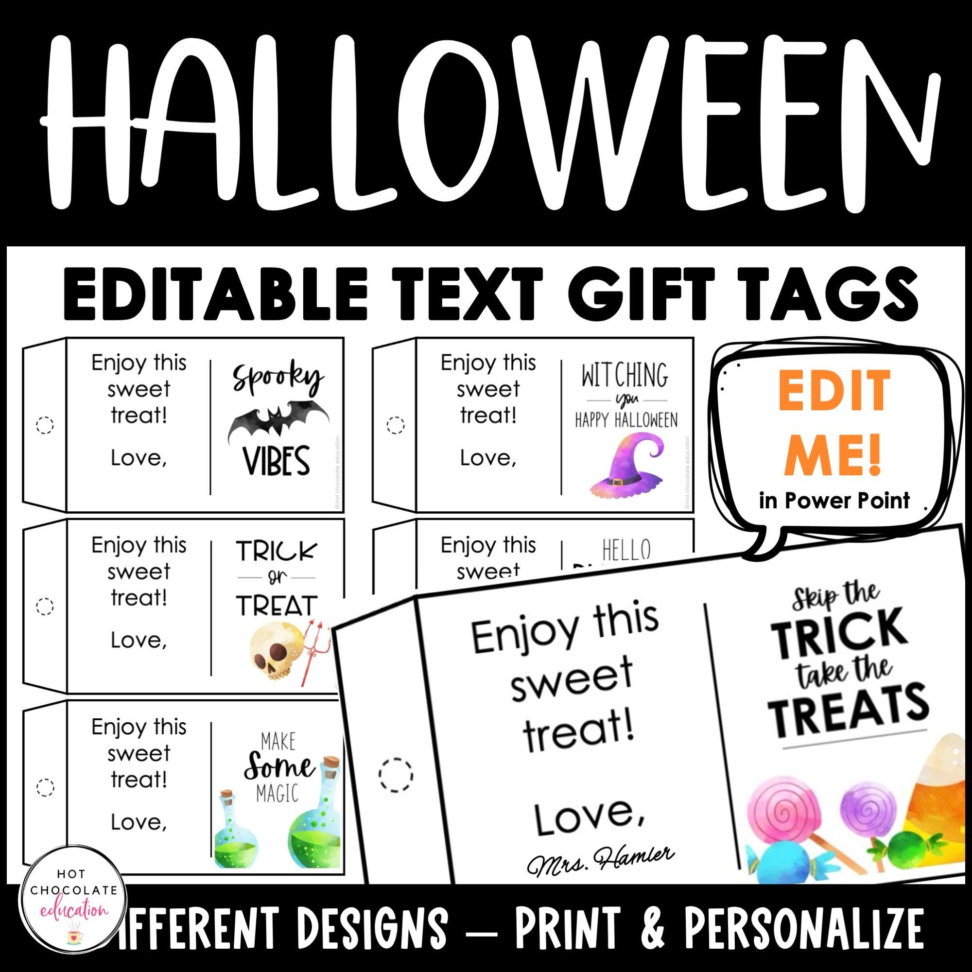Halloween Gift Tags for Students | Editable in Power Point - Hot Chocolate Teachables