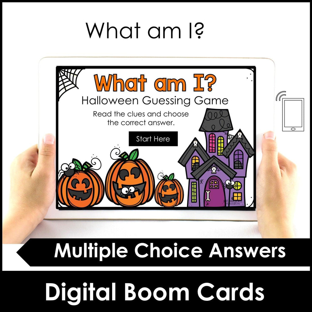 Halloween Guessing Game BOOM CARDS Vocabulary Digital Task Cards - Hot Chocolate Teachables