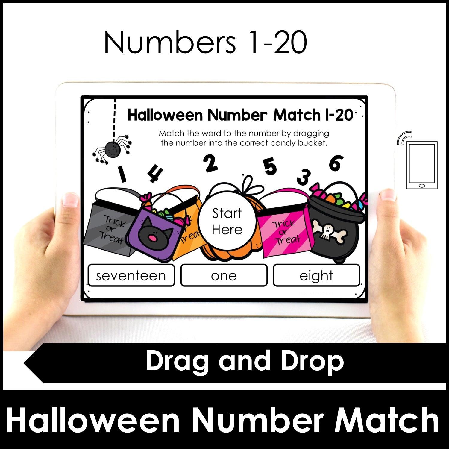 Halloween Number Match BOOM CARDS™ Number recognition Digital Task Cards - Hot Chocolate Teachables