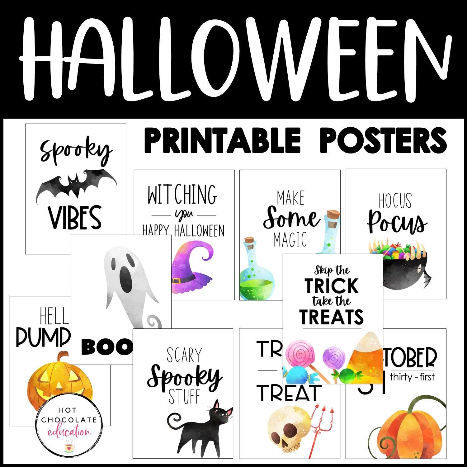 Halloween Posters | Classroom Poster Decor - Fun Printable October Decorations - Hot Chocolate Teachables
