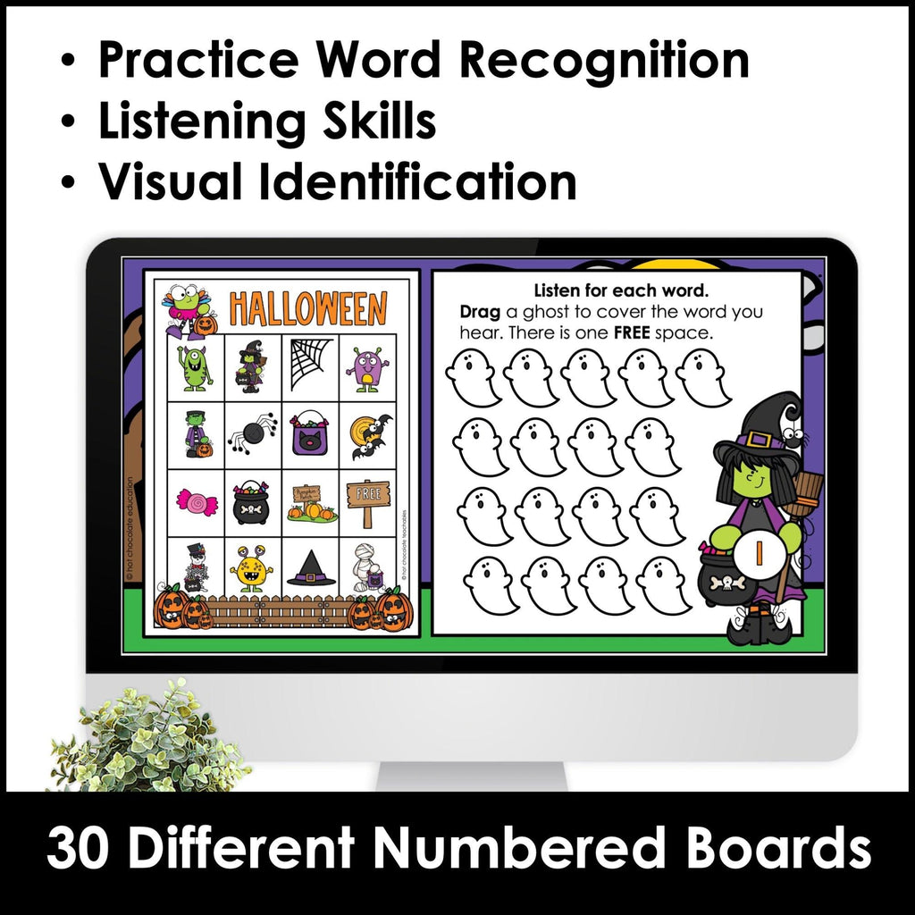 Halloween Vocabulary Bingo Game - with Printable & Digital Google Slides Version - Hot Chocolate Teachables