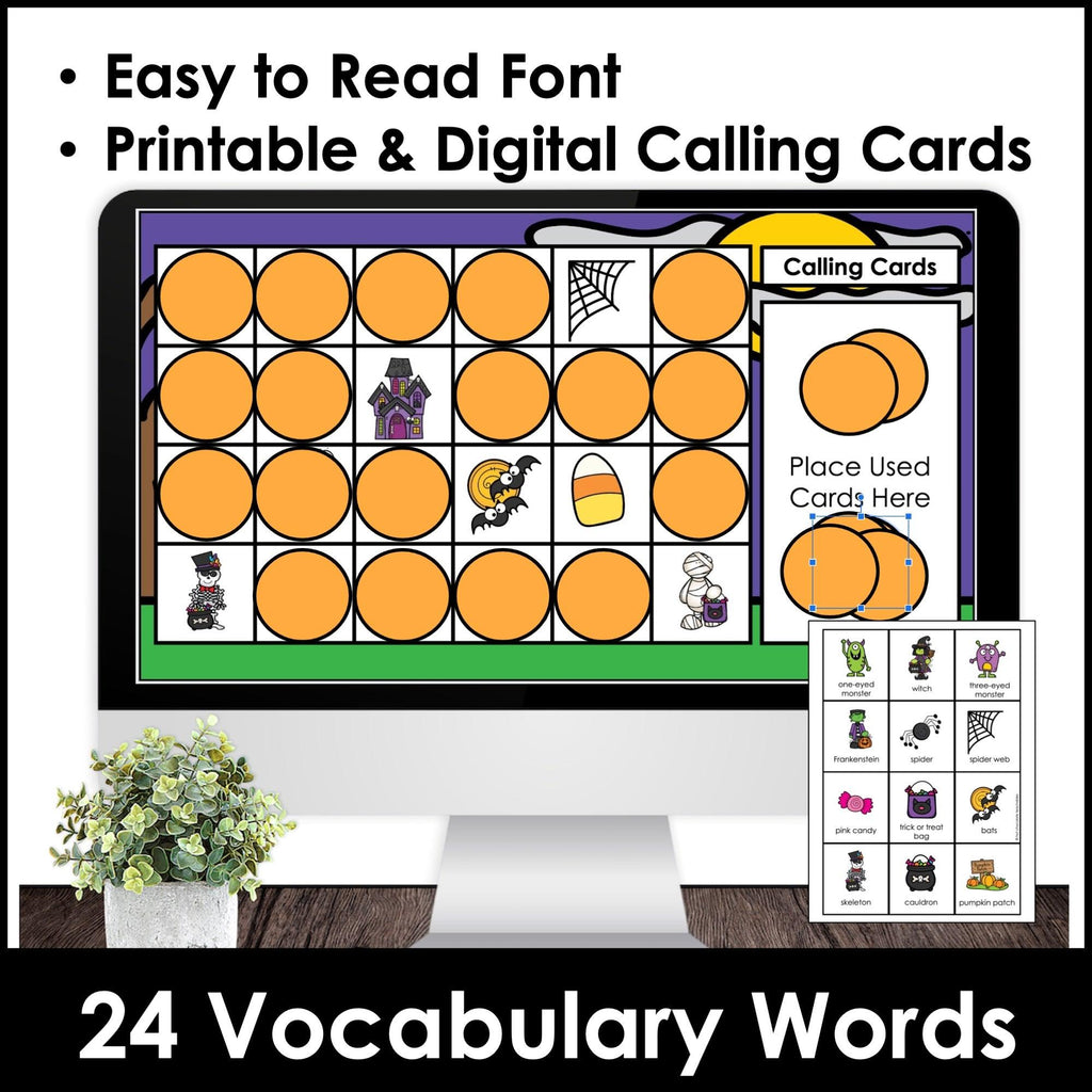 Halloween Vocabulary Bingo Game - with Printable & Digital Google Slides Version - Hot Chocolate Teachables