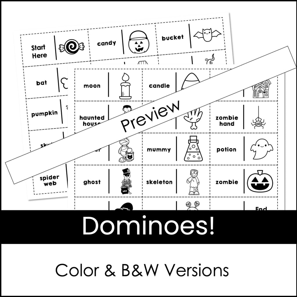 Halloween Vocabulary Dominoes - Party Game - Halloween Words - Hot Chocolate Teachables