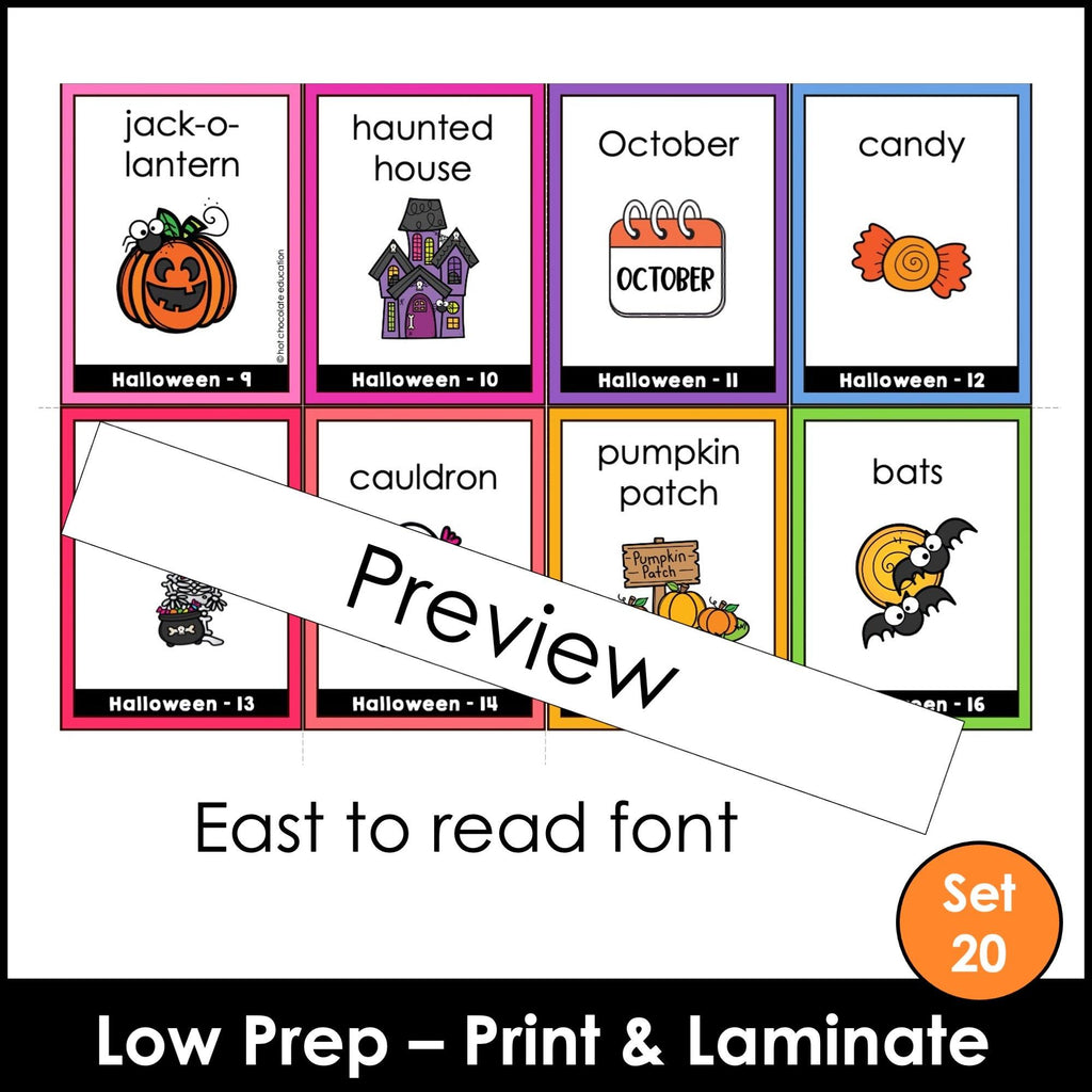 Halloween Vocabulary Flashcards : ESL Activity Cards - Flash Cards - Hot Chocolate Teachables