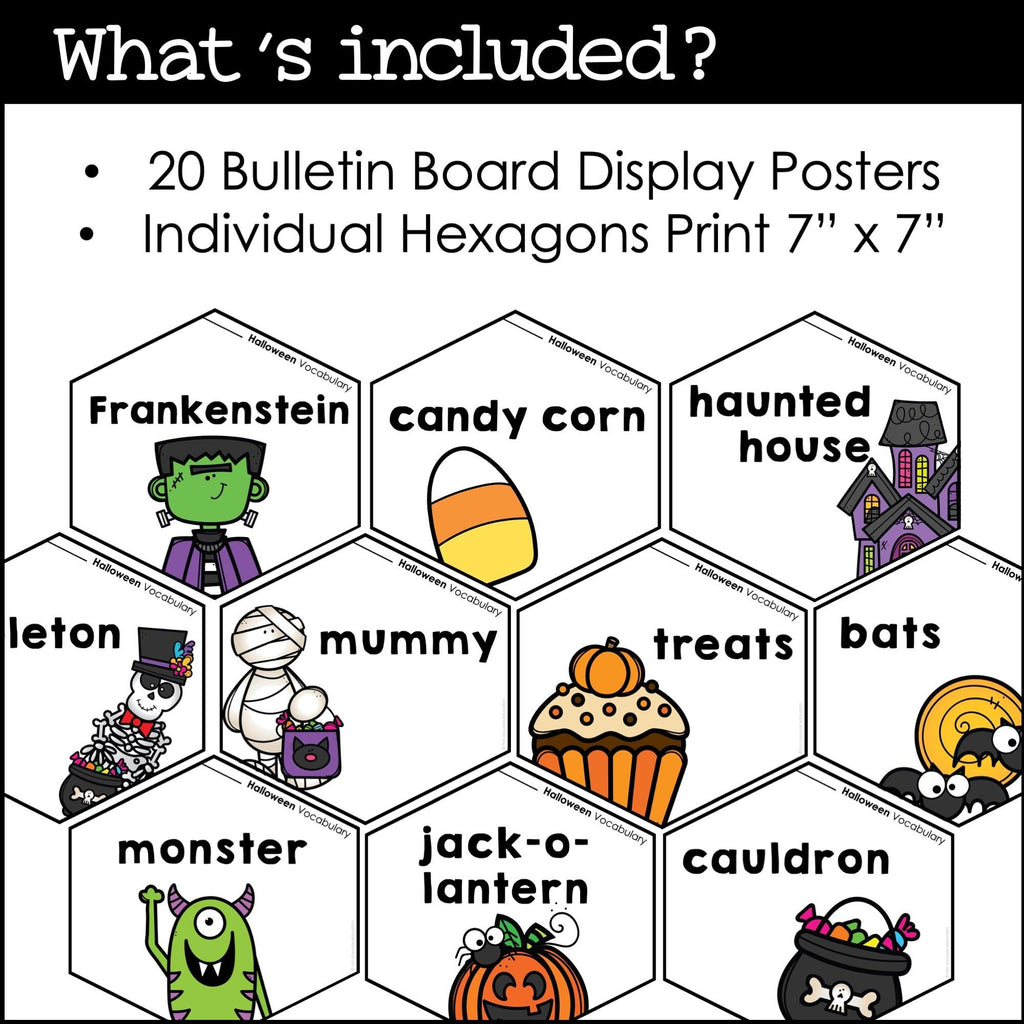 Halloween Vocabulary Posters | October Classroom Bulletin Board for ESL - Hot Chocolate Teachables