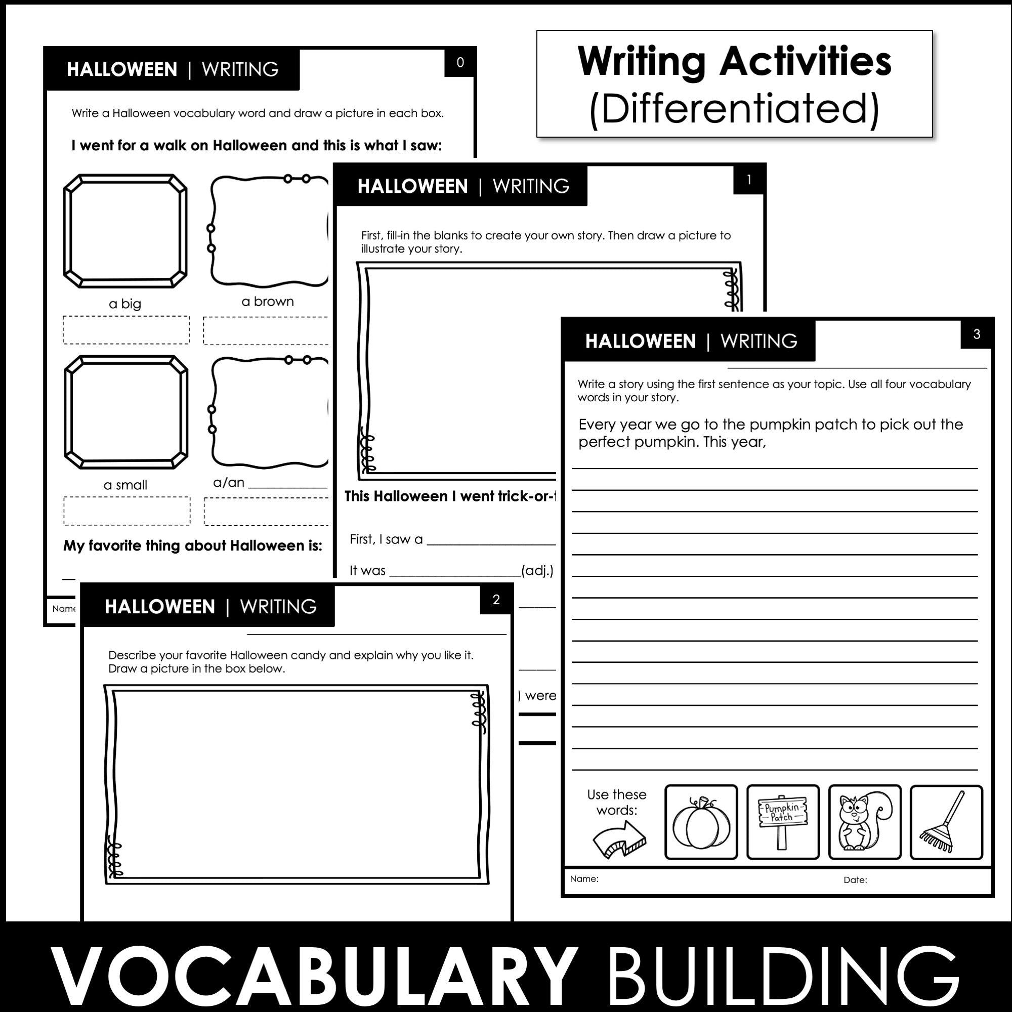 Halloween Vocabulary Word Worksheet Pack - Hot Chocolate Teachables