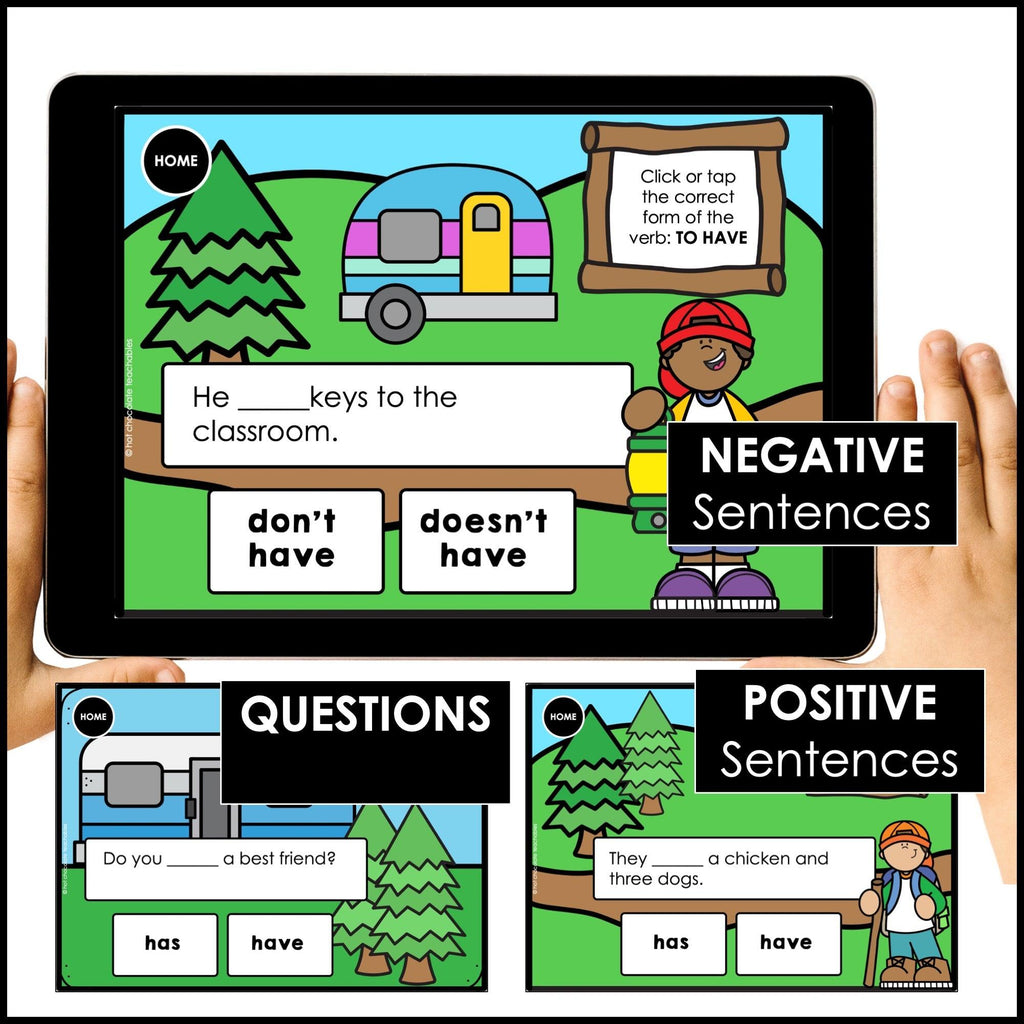 HAS & HAVE - Subject Verb Agreement ESL Boom Cards - Present Simple - Hot Chocolate Teachables