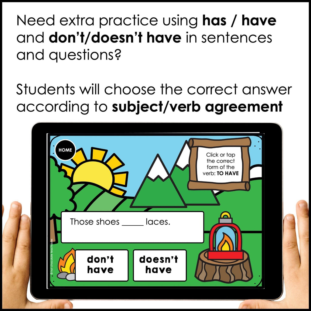 HAS & HAVE - Subject Verb Agreement ESL Boom Cards - Present Simple - Hot Chocolate Teachables