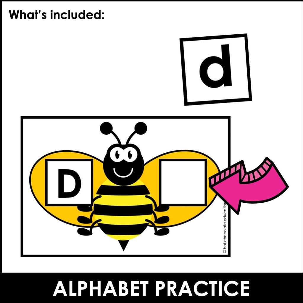 HONEY BEE - Alphabet Letter Match A to Z - Uppercase and Lowercase Letters - Hot Chocolate Teachables