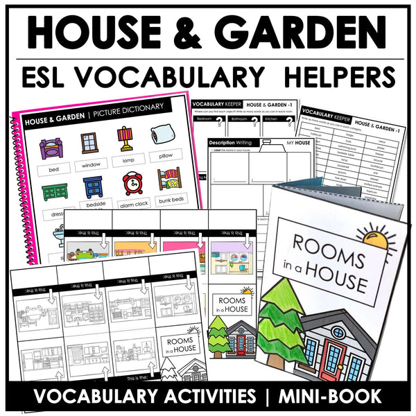 House, Furniture & Garden Vocabulary Activities | Mini-Book & Worksheet Pack - Hot Chocolate Teachables