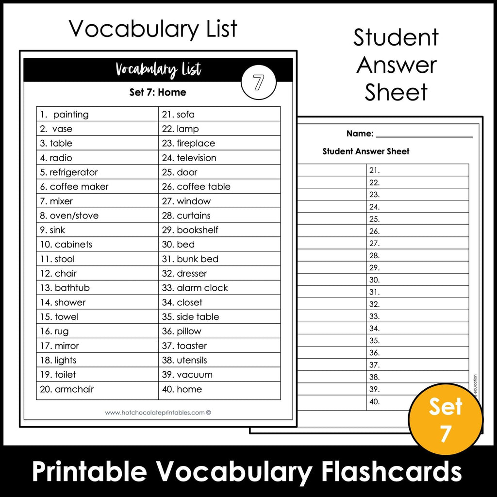 House & Furniture Vocabulary Flashcards for ESL- Kitchen, Bath, Home - Hot Chocolate Teachables