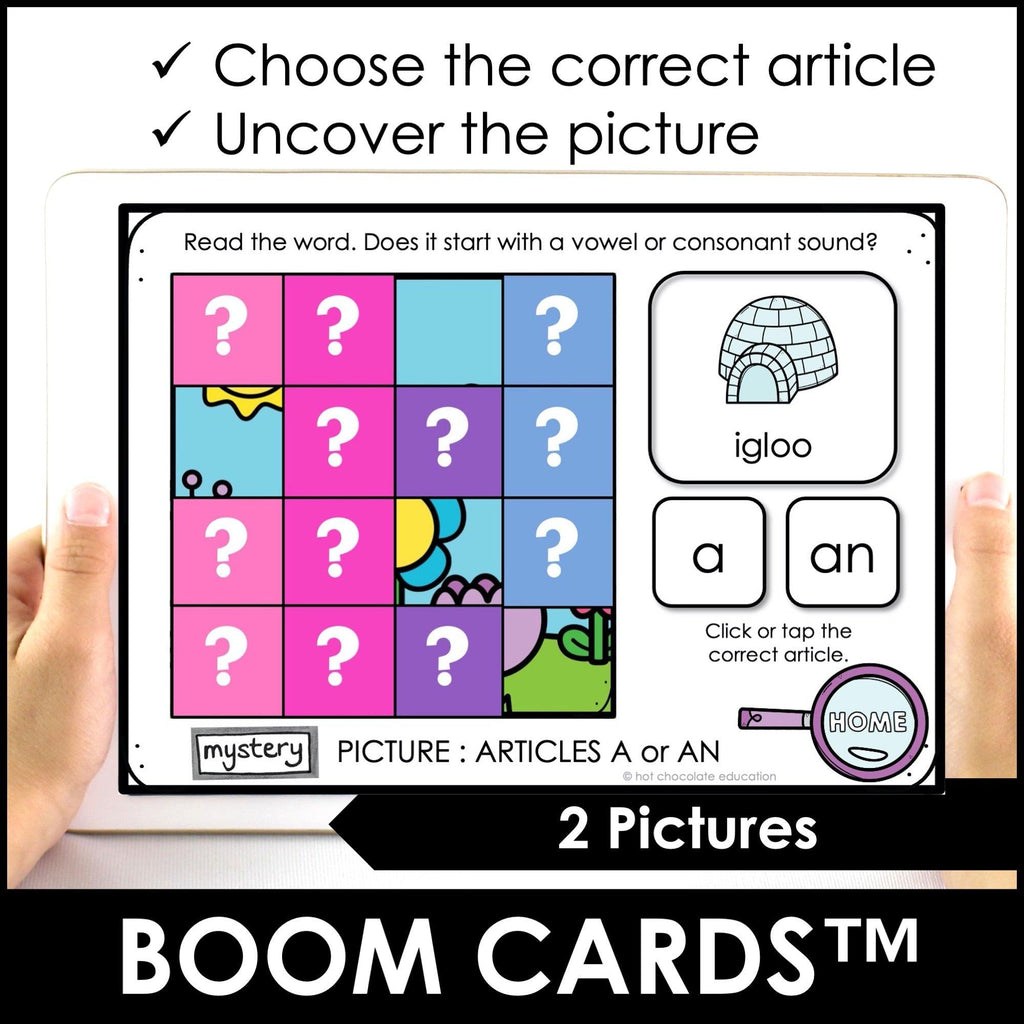 Indefinite Articles A or AN ? Grammar Boom Cards | Mystery Picture - Hot Chocolate Teachables