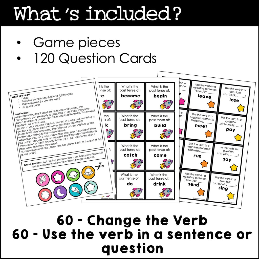 Irregular Verb Board Game - Past Simple Verbs Activity & Question Cards - Hot Chocolate Teachables