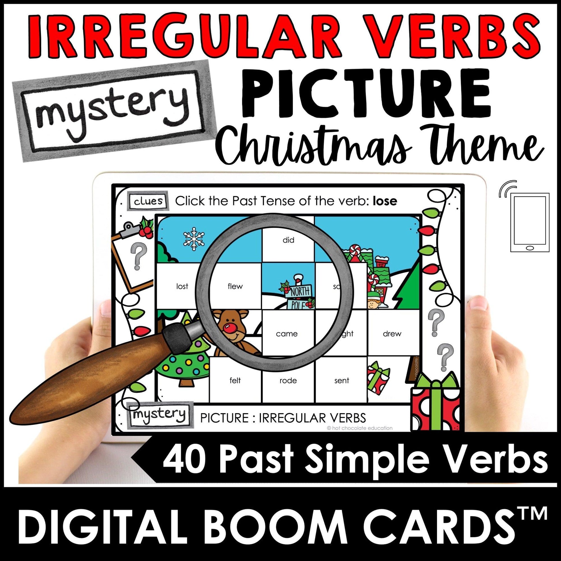 Irregular Verb Christmas Mystery Picture - Boom Cards - Hot Chocolate Teachables
