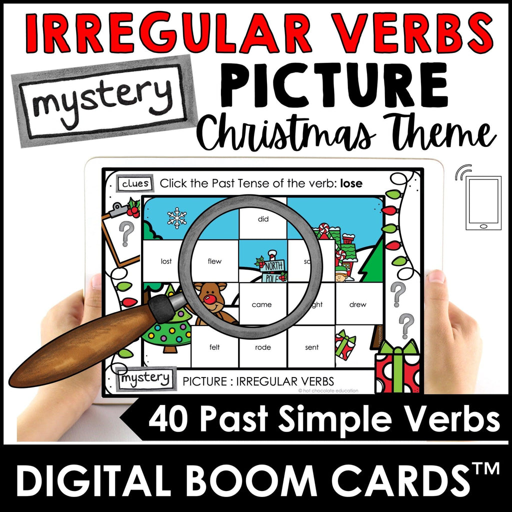 Irregular Verb Christmas Mystery Picture - Boom Cards - Hot Chocolate Teachables