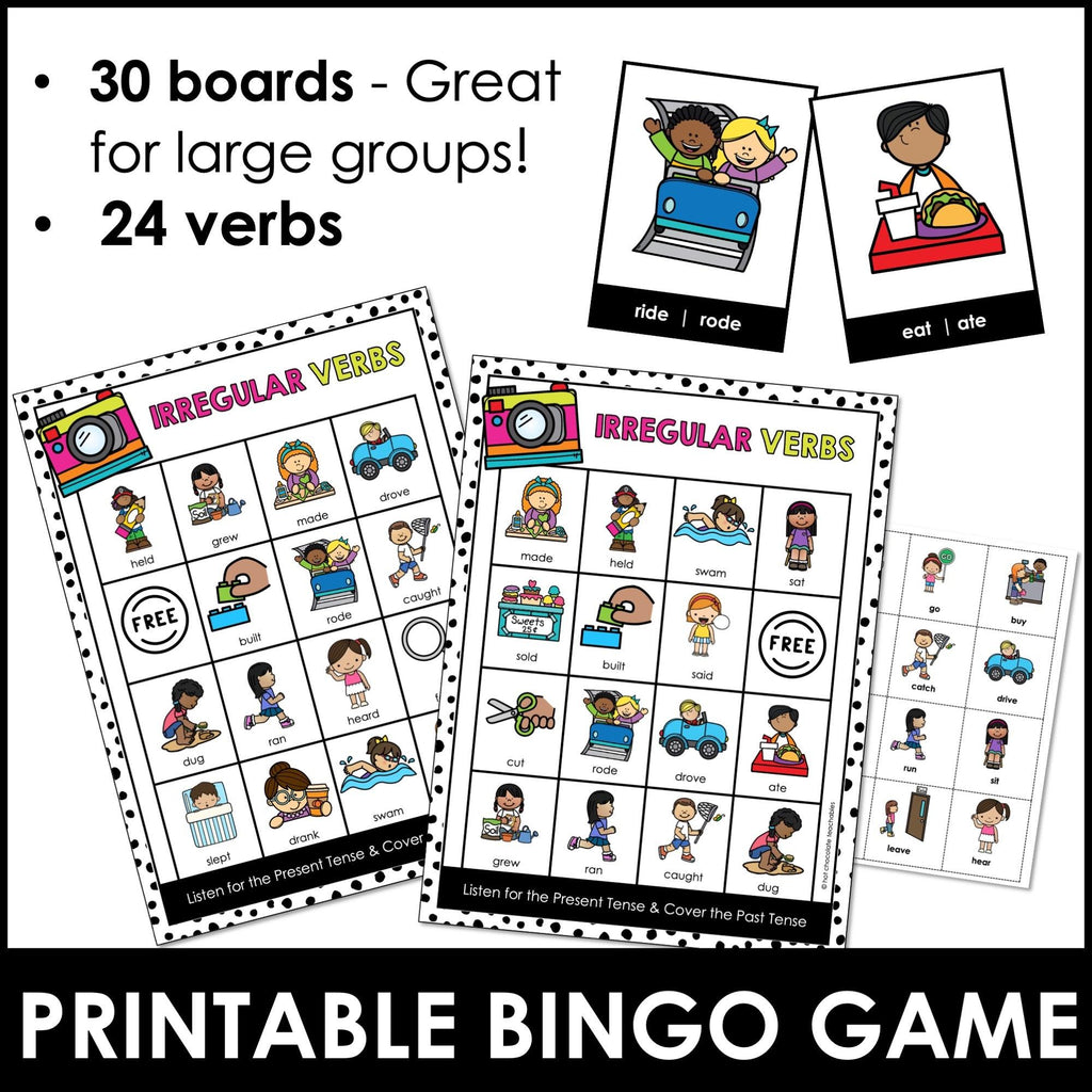 Irregular Verbs Bingo Game | Past Tense Verb Activity & Flashcards - Hot Chocolate Teachables