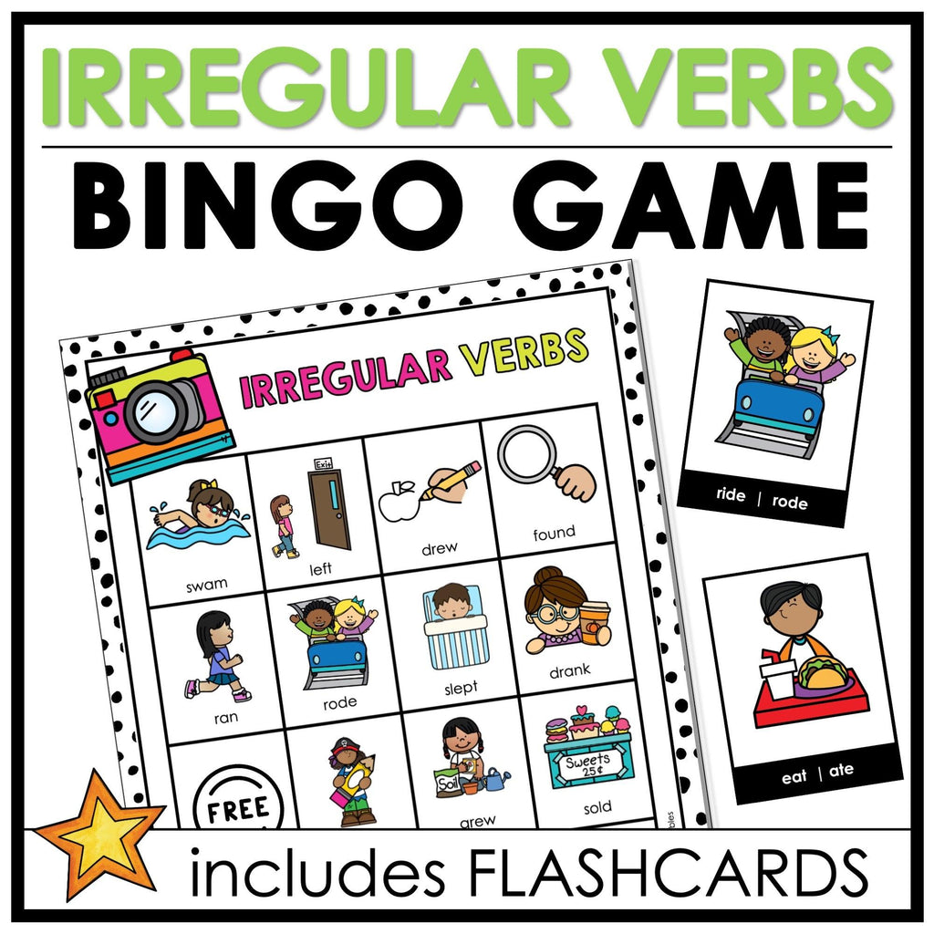 Irregular Verbs Bingo Game | Past Tense Verb Activity & Flashcards - Hot Chocolate Teachables