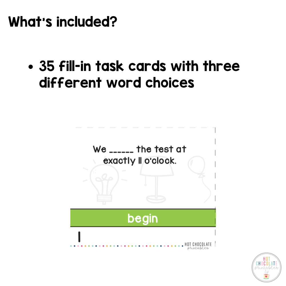 Irregular Verbs - Past Simple Task Cards - Hot Chocolate Teachables