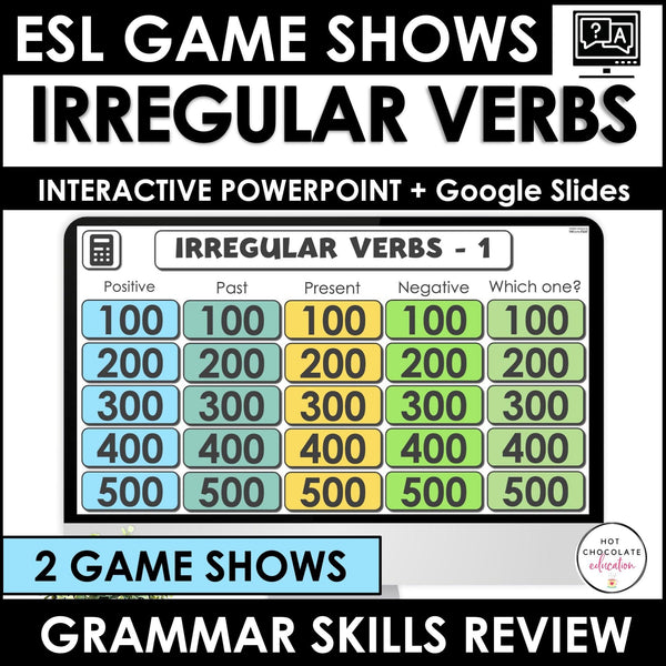 Irregular Verbs - Past Tense Review | Interactive Game Show PowerPoint + Google - Hot Chocolate Teachables