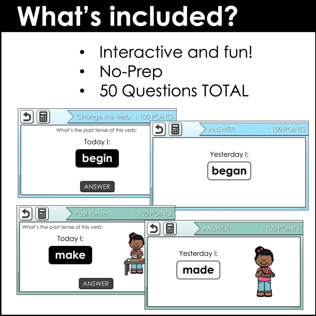 Irregular Verbs - Past Tense Review | Interactive Game Show PowerPoint + Google - Hot Chocolate Teachables