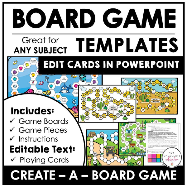 Make your own Board Games: Templates with Editable Cards | Use with any subject - Hot Chocolate Teachables