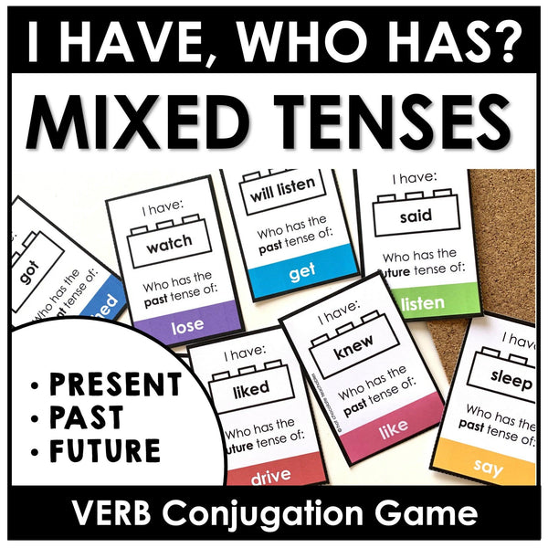 Mixed Verb Tenses - I have, Who has? Card Game - Present, Past, Future Simple - Hot Chocolate Teachables