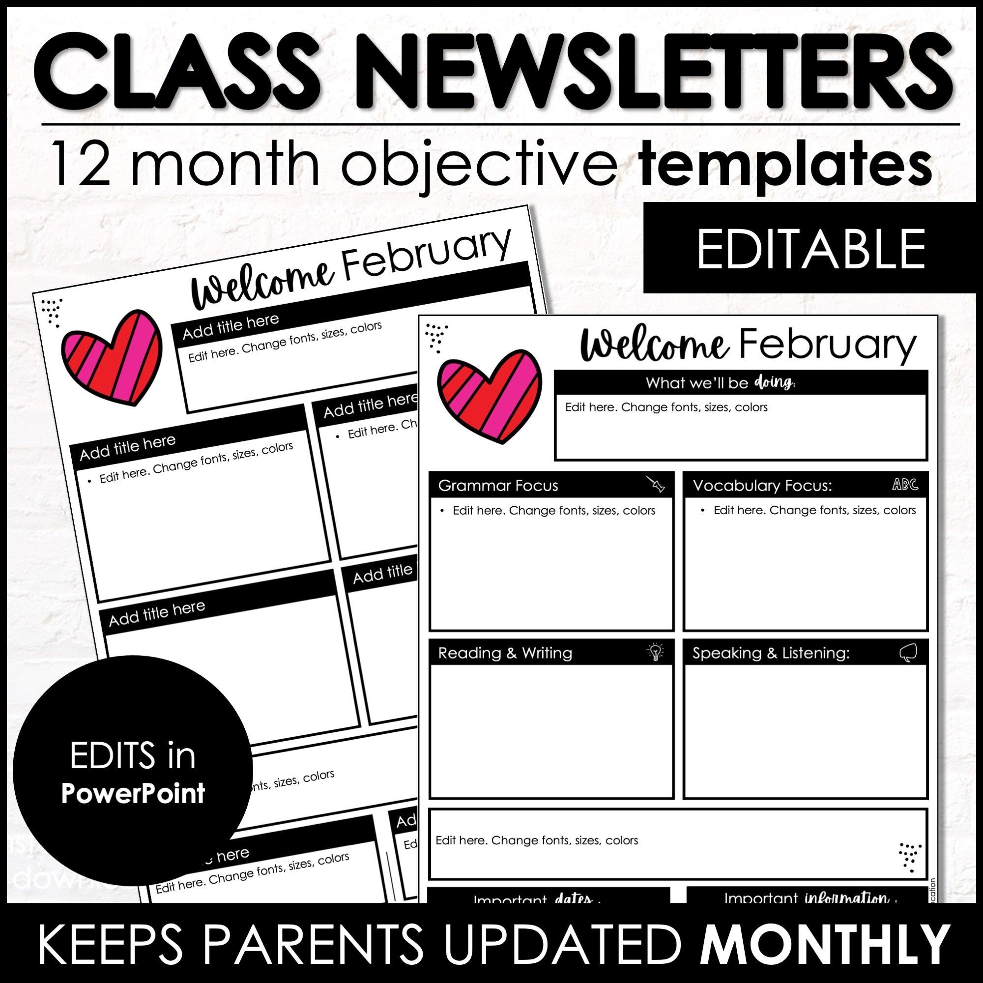 Monthly Calendar & Newsletter Parent Communication Bundle - Editable with yearly updates - Hot Chocolate Teachables