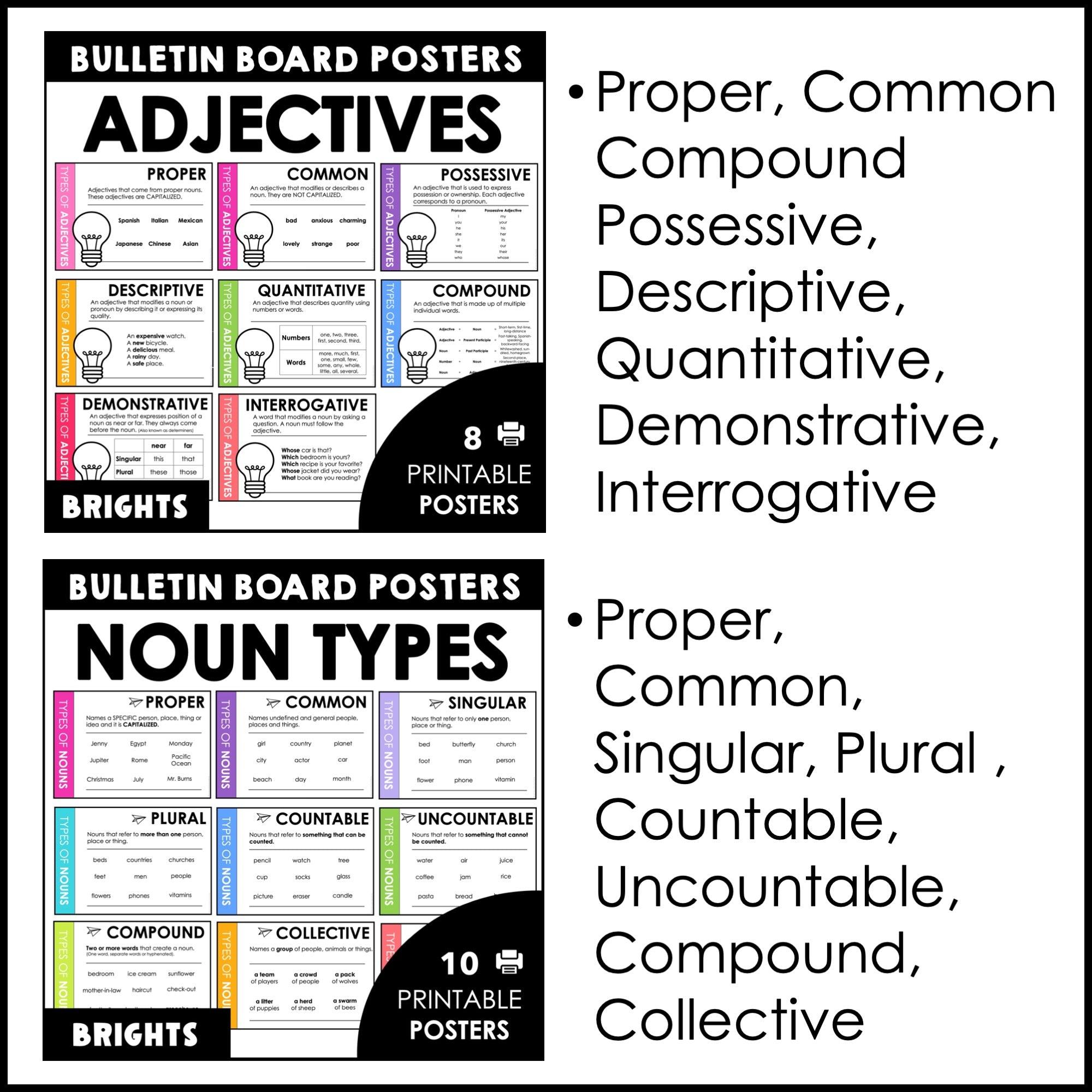 Parts of Speech Poster BUNDLE | English Grammar Posters - Classroom Decor - Hot Chocolate Teachables