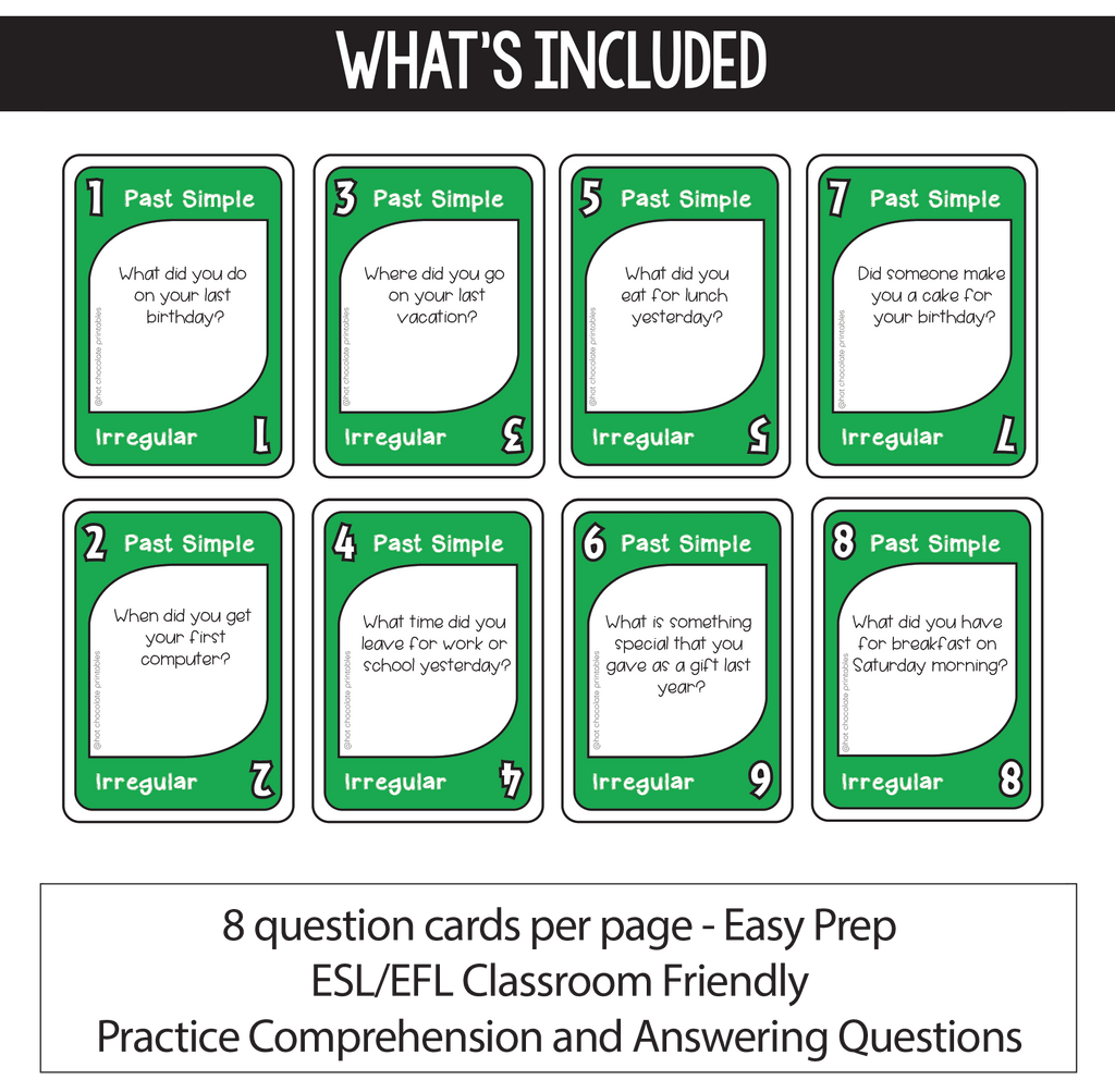 Past Simple and Present Perfect Questions: Verb Tense Card Game - Hot Chocolate Teachables