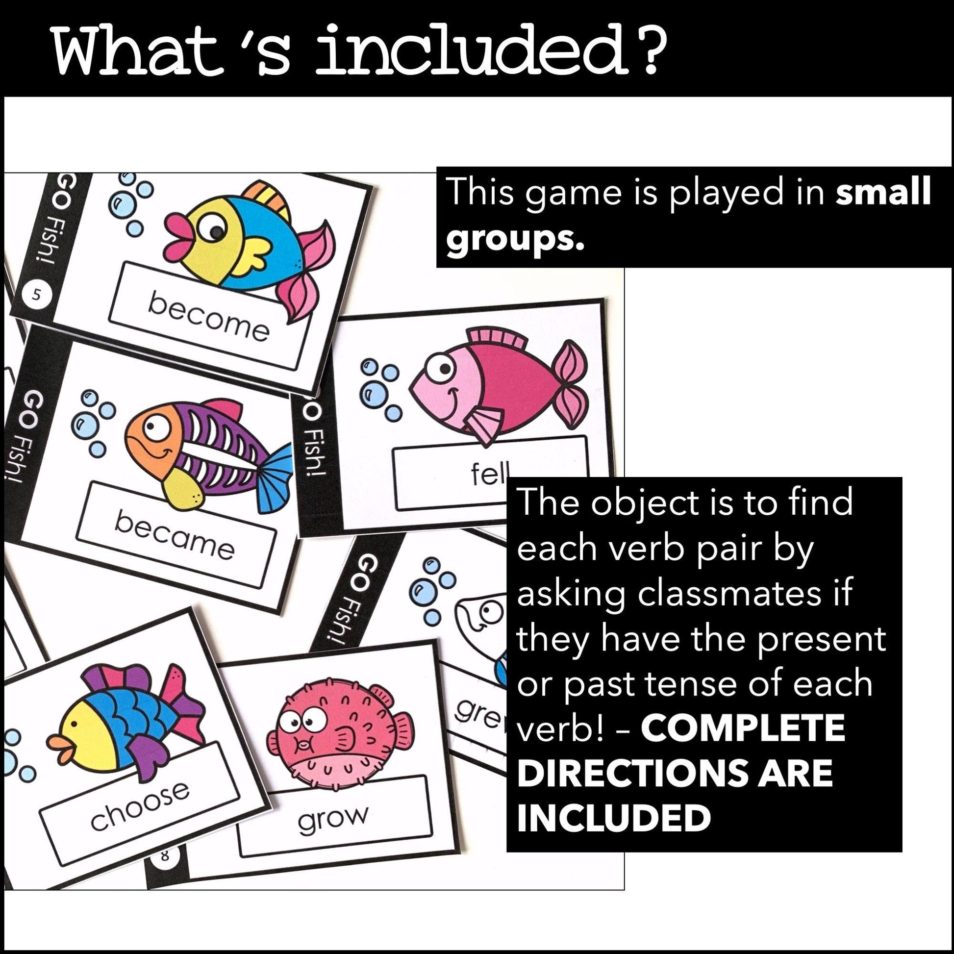 Past Tense Irregular Verbs - GO FISH Card Game for ESL / EFL / ELL - Hot Chocolate Teachables