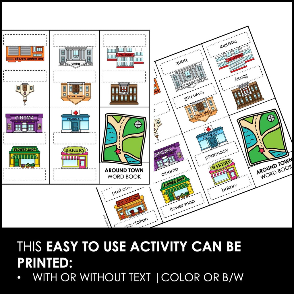 Places & Buildings in a Town or City Vocabulary Building Mini-Book - Hot Chocolate Teachables