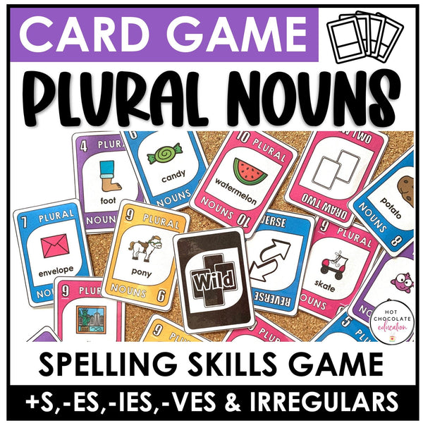 Plural Noun Endings card game -s, -es, -ies, and -ves and irregulars - Hot Chocolate Teachables