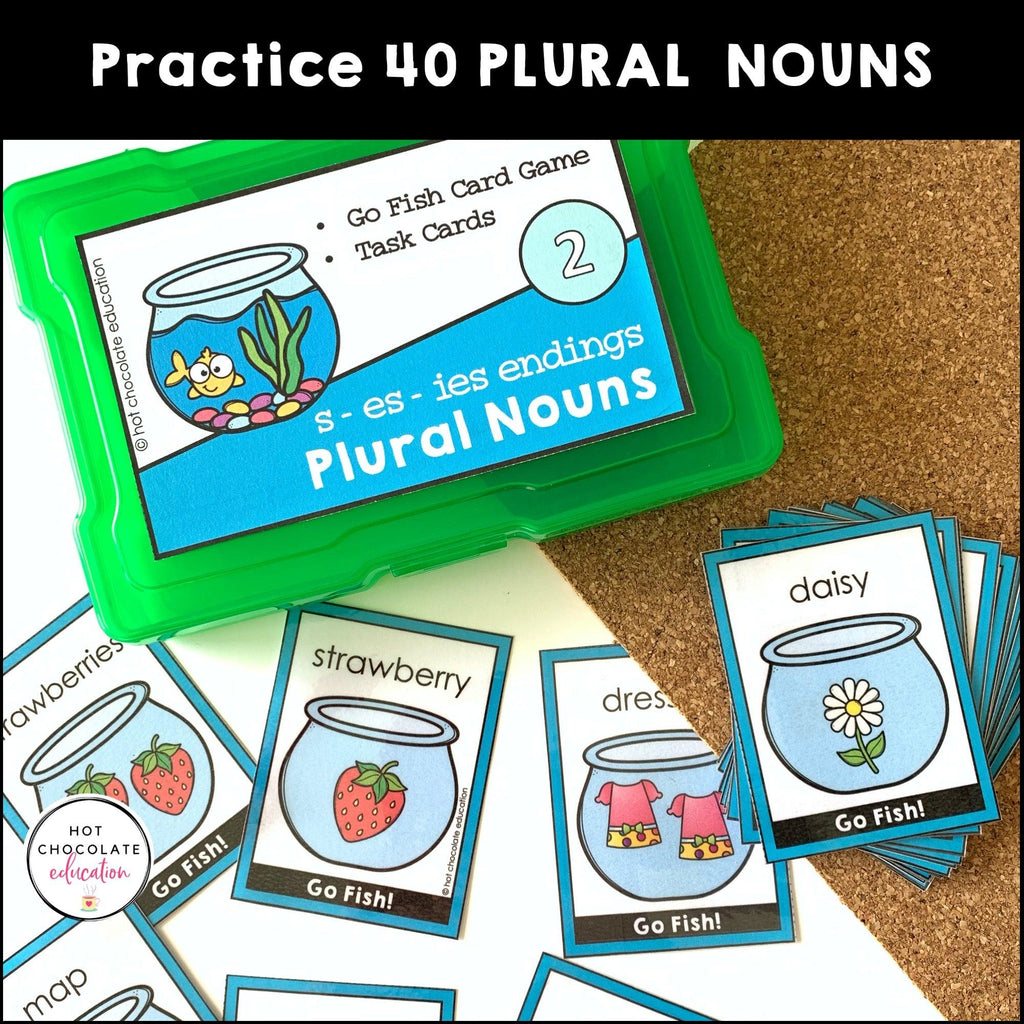 Plural Nouns | Go Fish Card Game | Printable Task Cards & Boom Card™ Bundle - Hot Chocolate Teachables