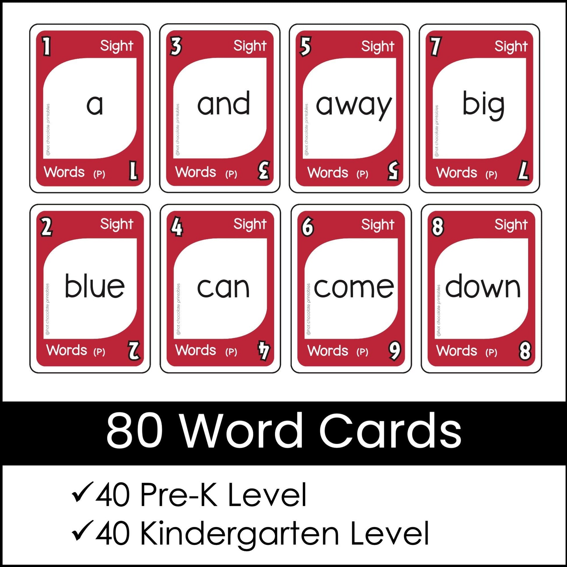 Pre-Primer Sight Word Card Game for Pre-K and Kindergarten - Hot Chocolate Teachables