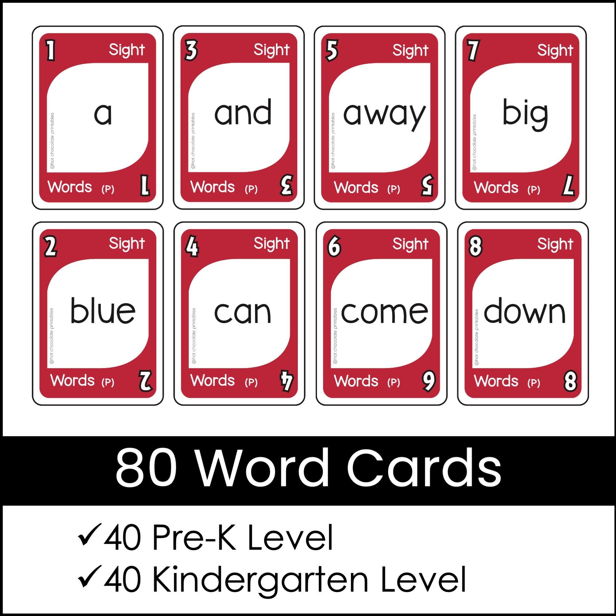 Pre-Primer Sight Word Card Game for Pre-K and Kindergarten - Hot Chocolate Teachables