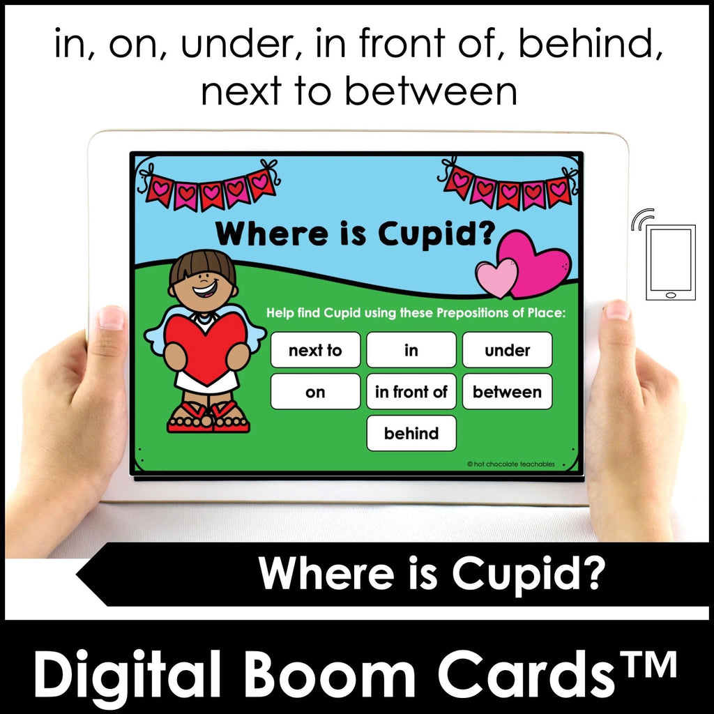 Prepositions of Place Boom Cards™ Valentine's Day | ESL Grammar - Hot Chocolate Teachables