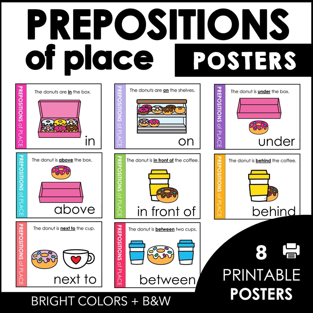 Prepositions of Place & Location Poster Set - Bulletin Board Classroom Posters - Hot Chocolate Teachables