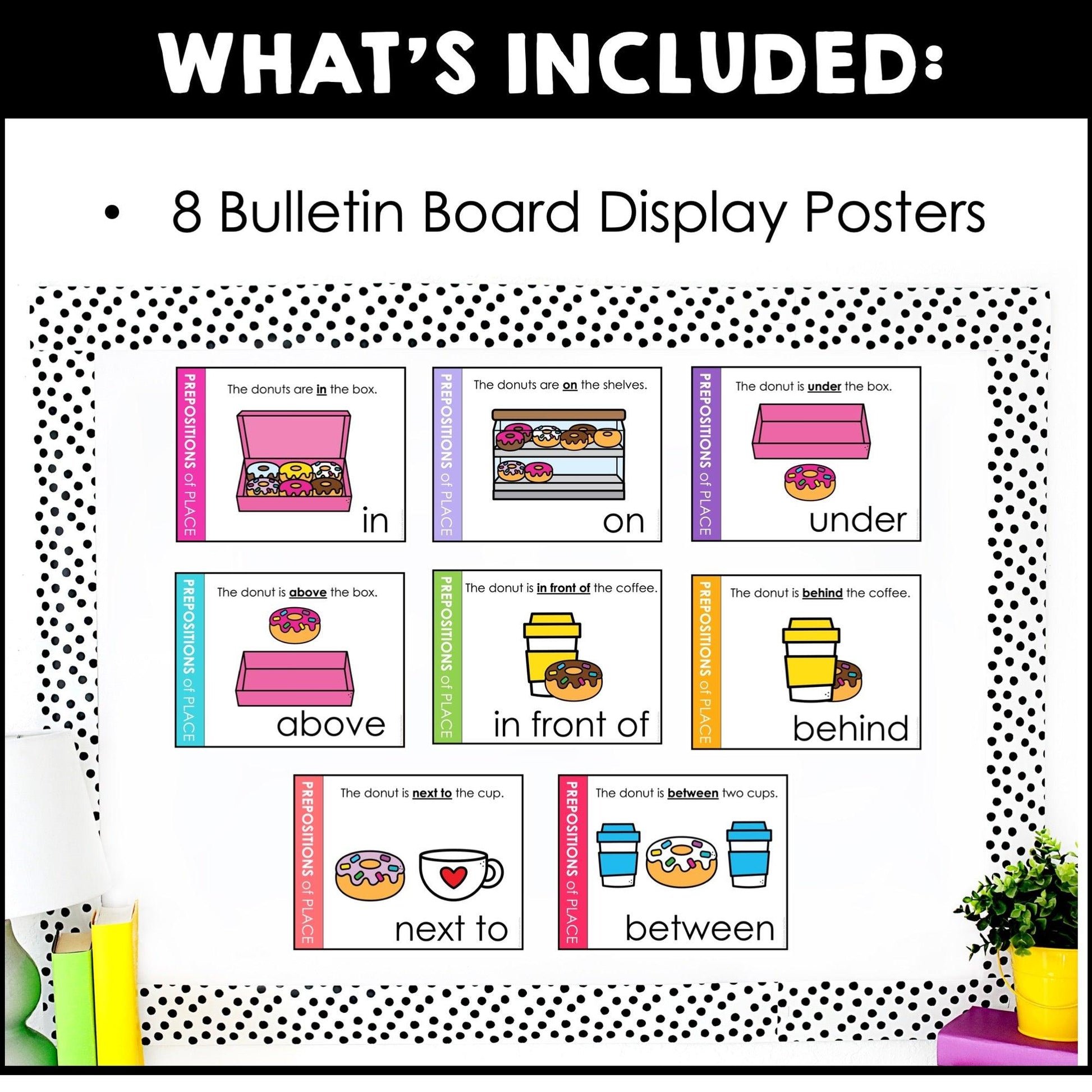 Prepositions of Place & Location Poster Set - Bulletin Board Classroom Posters - Hot Chocolate Teachables
