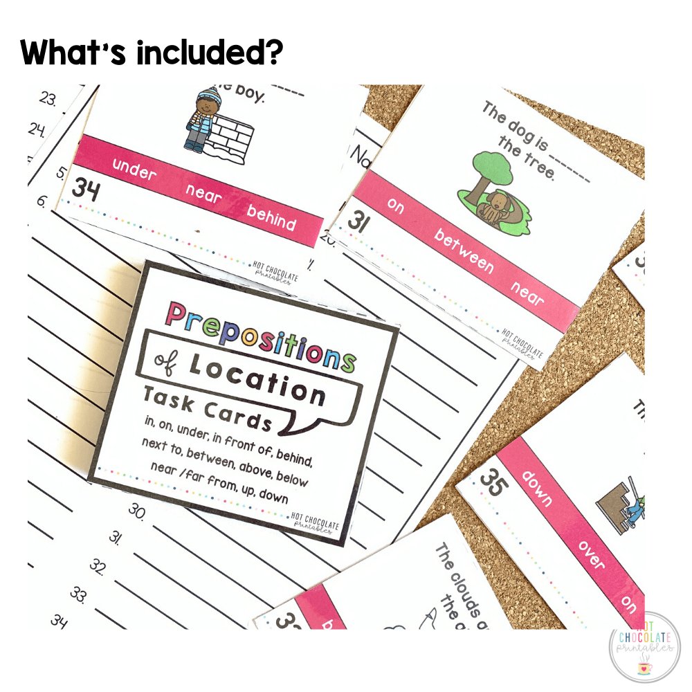 Prepositions of Place Task Cards - Hot Chocolate Teachables